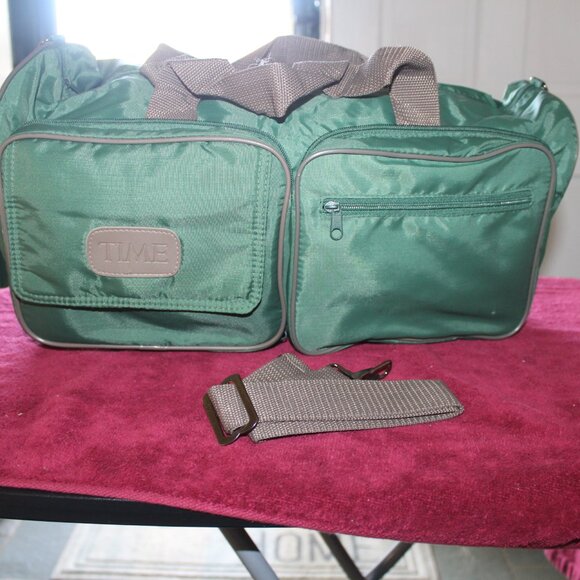 Vintage Time Magazine Duffle Bag Tote Green Zipper Closure Foldable Compact - Picture 4 of 7